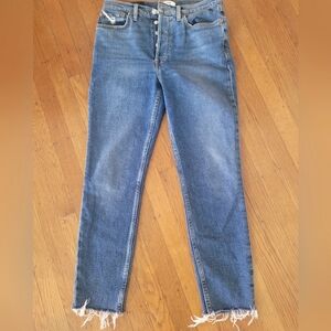 Re/Done high waisted ankle crop  raw hem  Button Up Skinny Leg Jeans s28